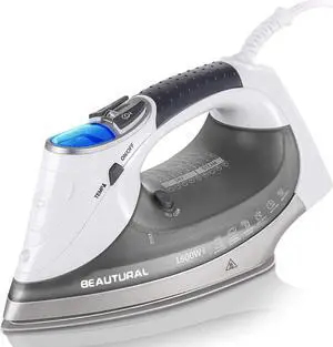BEAUTURAL 1800-Watt Steam Iron with Digital LCD Screen, Double-Layer and Ceramic Coated Soleplate, 3-Way Auto-Off, 9 Preset Temperature and Steam Settings for Variable Fabric Gray