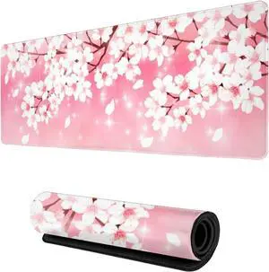 Pink Cherry Blossoms Gaming Mouse Pad XL, Large Non Slip Rubber Mousepad, Stitched Edges Desk Pad, Long Extended Mice Pad,31.5'' X 11.8'' Pink Cherry Blossoms Gaming Mouse Pad XL, Large Non Slip Rubber Mousepad, Stitched Edges Desk Pad, Long Extended Mice Pad,31.5'' X 11.8''