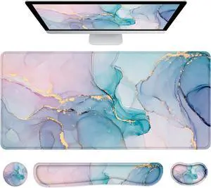 Desk Mat Mouse Pad with Wrist Rest 4-in-1 Large Mouse Pads for Desk Ergonomic Mouse Pad and Keyboard Wrist Rest Gaming Keyboard Mat for Office Home