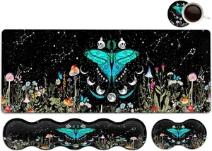 Large Mouse Pad, Ergonomic Mouse Wrist Support + Keyboard Wrist Rest Set+ Extended Gaming Mouse Pad Moth Moon Phase Witchy Office Desk Mat Black Writing Mat Laptop Protector Accessories Desk Pad Large Mouse Pad, Ergonomic Mouse Wrist Support + Keyboard Wrist Rest Set+ Extended Gaming Mouse Pad Moth Moon Phase Witchy Office Desk Mat Black Writing Mat Laptop Protector Accessories Desk Pad