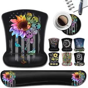 Mouse Pad with Wrist Support Gaming Mousepad Office Easy Typing Games to Relieve Fatigue Non-Slip Base, Colorful Sunflower Skull Pattern Desktop Decoration, Soft Memory Foam Keyboard Wrist Support Mouse Pad with Wrist Support Gaming Mousepad Office Easy Typing Games to Relieve Fatigue Non-Slip Base, Colorful Sunflower Skull Pattern Desktop Decoration, Soft Memory Foam Keyboard Wrist Support