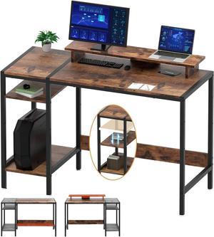 Gaming/Computer Desk - 47 Home Office Small Desk with Monitor Stand, Rustic Writing Desk for 2 Monitors, Adjustable Storage Space, Modern Design Corner Table.