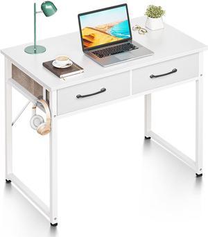 Small Desk with Fabric Drawers- for Bedroom, White Vanity Desk with Storage, Home Office Computer Desk for Small Spaces, 32 Inch Modern Work Writing Study Table, White