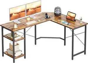 CubiCubi L Shaped Desk, 59.1 Inch Reversible Corner Desk with Storage Shelves, Home Office Desk for Writing Gaming Study, Rustic Brown