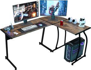 SUPER DEAL L-Shaped Corner Desk Computer Gaming Desk - Modern Home PC Table Office Writing Workstation, Rustic Brown
