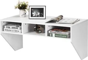 Giantex Wall Mounted Desk Floating Computer Desk, Writing Study Table W/3 Storage Shelves, Laptop PC Table for Living Room, Bedroom, Office (White) Giantex Wall Mounted Desk Floating Computer Desk, Writing Study Table W/3 Storage Shelves, Laptop PC Table for Living Room, Bedroom, Office (White)