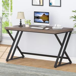 LVB Wood Computer Desk, Rustic Home Office Executive Desk for Bedroom, Industrial Wooden Computer Writing Study Work Gaming Table, Modern Metal PC Student Simple Desk with Storage, 55 Inch, Rustic Oak