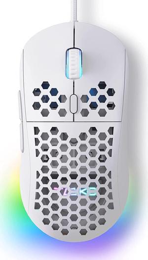 TMKB Falcon M1SE Ultralight Honeycomb Gaming Mouse, High-Precision 12800DPI Optical Sensor, 6 Programmable Buttons, Customizable RGB, Drag-Free Paracord, Ergonomic, Wired - Matte White