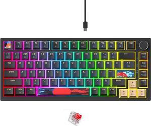 Fogruaden 75% Wired Mechanical Gaming Keyboard 75 Percent Keyboard Hot Swappable, Red Switch, RGB Backlit 82 Keys TKL Mechanical Keyboard, NKRO Compact Keyboard with Volume Control Knob (BlueSamurai)