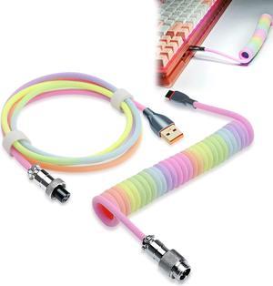 UCINNOVATE Coiled Keyboard Cable, Pro Custom Coiled USB C Cable for Gaming Keyboard, Double-Sleeved Mechanical Keyboard Cable with Detachable Metal Aviator, 1.8M USB-C to USB-A (Rainbow)