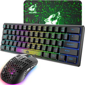 60% Gaming Keyboard and Mouse Combo,Portable 62 Keys TKL Wired RGB Backlit Mechanical FeelKeyboards,Lightweight Gaming Mouse,Mouse Pad for PC Gamer Computer Desktop(Black)