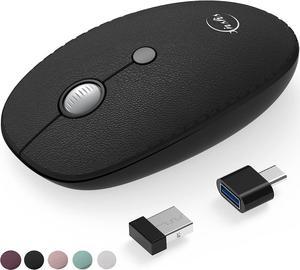 XINSHIS Wireless Mouse, 2.4G wireless mouse for laptop, Ergonomic Computer Mouse Aluminum Alloy Wheel, 3 DPI Adjustment Levels, Leather Luxury Outfit, Black