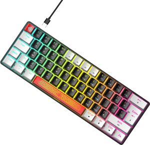 60% Wired RGB Gaming Keyboard,62 Keys Compact Mechanical Keyboard New Degsin Keycaps,Detachable USB Type-C,Blue Switch 18 LED Chroma RGB Backlit for Typists and Gamers-Black/White