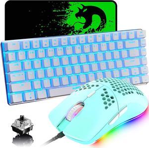 Gaming Keyboard and Mouse,3 in 1 Blue LED Backlit Wired Mechanical Keyboard Black Switch,RGB 6400 DPI Lightweight Gaming Mouse with Honeycomb Shell,Gaming Mouse Pad for PC Gamers(Macaron Green)