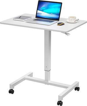 FitDesk Height Adjustable Desk - Pneumatic Standing Laptop Desk, Portable Office Work Station Stand Up Desk, Mobile Desk Workstations Organizer, Portable Office Desk for Home Office - White, 27"