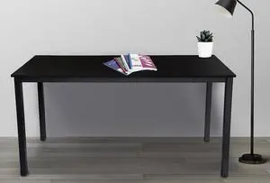 55 inch Computer Desk, Modern Simple Style Desk for Home Office, Study Student Writing Desk, Black Metal Frame, Darl Walnut Top