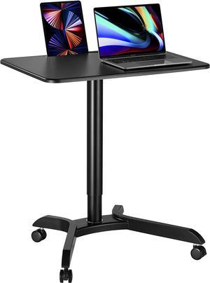 AVLT-Power Pneumatic Adjustable Height Desk - Adjustable Laptop Desk - Mobile Laptop Cart - Computer Cart - Rolling Height Adjustable Folding Desk - Mobile Black Cart with Brake Casters