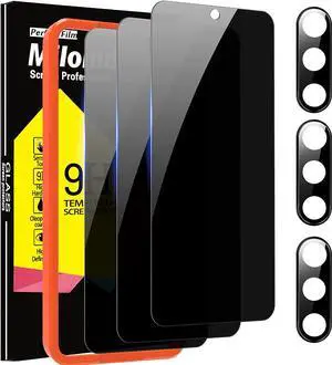 Milomdoi [3+3 Pack] for Samsung Galaxy S23 Privacy Screen Protector Tempered Glass Accessories 3 Pack Privacy Screen Samsung Galaxy S23 5G 3 Pack camera Lens Protector Case fingerprint Suitable