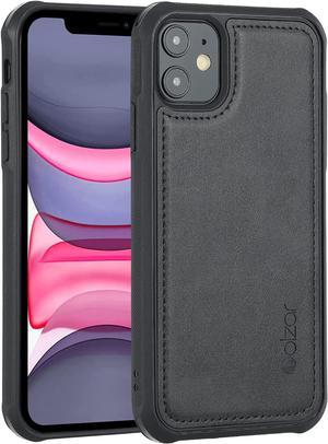 Molzar MAG Series iPhone 11 Case with Faux Leather, Built-in Metal Plate for Magnetic Mount, Wireless Charging Support, Compatible with iPhone 11, Black