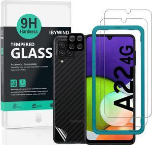 Ibywind Screen Protector for Samsung Galaxy A22 4G 64 Pack of 2 with Metal Camera Lens ProtectorBack Carbon Fiber Skin ProtectorIncluding Easy Install Kit