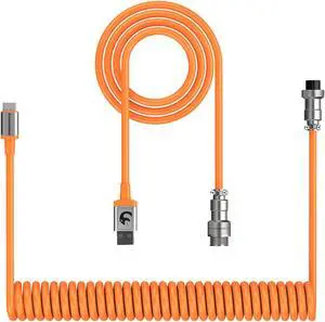 C01 Custom Coiled USB C to A Cable with Detachable Double Sleeved Spiral Extendable Spring Line Metal Aviator for PlayStation Xbox RK Keyboard Mouse USB Flash Drive Printer(Orange)