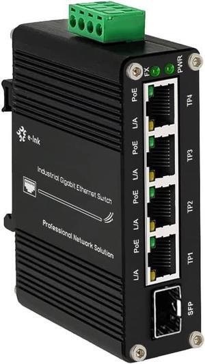Mini Industrial 4 Port 10/100/1000Mbps Gigabit Ethernet Switch with SFP Din Rail/Wall-Mount 10/100/1000BASE-T RJ45 + 1 100/1000FX (SFP) Support 12-48V DC 10Gbps Switching Capacity