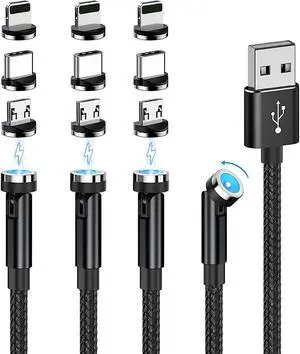 540° Rotating Magnetic Charging Cable (4 Pack 3/3/6/6ft) USB C Magnetic Phone Charger Cable 3 in 1 2.4A Fast Charge Cord for iPhone Samsung Moto Oneplus Android Tablet TWS Earbuds Gamepad