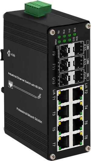 Industrial 8-Port Gigabit Ethernet Plus Switch with 2x10G SFP+ and 4X 1G/2.5G/10G/Multi-gig SFP, 70Gbps Bandwidth, DIN Rail Mount Unmanaged Ethernet Fiber Switch