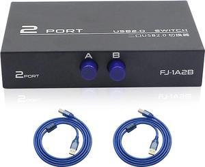 Printer Sharing Switch, 2-Port USB 2.0 Switch Adapter for USB Device Port Sharing Between 2 Computers (2 Switch),with 2 Pack USB 2.0 Male Cable