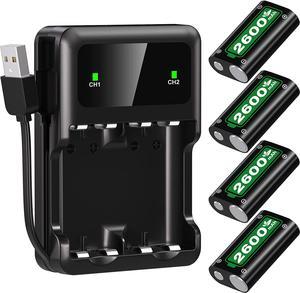 SWANPOW 4 x 2600mAh Fast Charging Rechargeable Battery Pack for Xbox Controller with Charger Station for Xbox One/Xbox Series X|S/Xbox One X|S Xbox One Elite Xbox Accessories