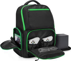 Trunab Travel Backpack Compatible with Xbox Series X Carrying Case Game Storage Bag with Inner Divider for Xbox XS Console Multiple Pockets for 156 Laptop and Other Gaming Accessories Green