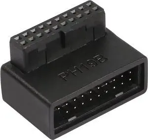 USB 3.0 19/20 Pin 90 Degree Adapter Male to Female L Turn Right Angle Socket for Desktop Motherboard Internal Connector Down Angled(PH19B)