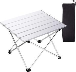 Tesouro Portable Camping Table,Folding Side Table Aluminum Top for Outdoor Cooking, Hiking, Travel, Picnic (Small, Sliver)