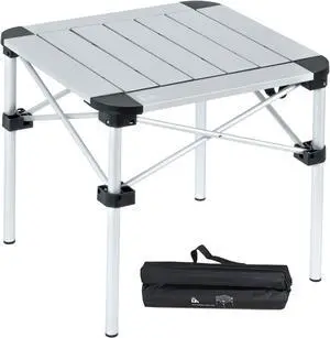 iClimb Lightweight Stable Alu. Folding Square Table Roll Up Top with Carry Bag for Camping Picnic Backyards BBQ Camp Kitchen (Silver, S)