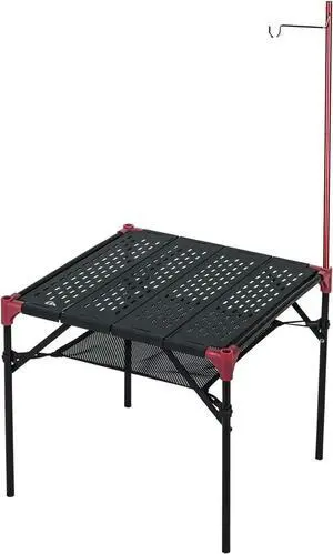 iClimb Extendable Folding Table Large Tabletop Area Ultralight Compact with Hollow Out Tabletop for Camping Backpacking Beach Concert BBQ Party, Three Size (Black - S + Hanger)
