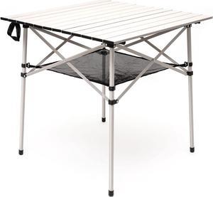 SunnyFeel Compact Folding Camping Table, Portable Aluminum Picnic Tables, Roll Up Top with Mesh Shelf, Sturdy Lightweight for Outdoor Dining (Grey)