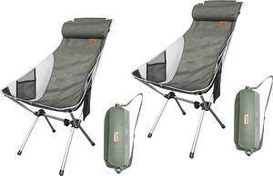 Nice C Camping Chair, Chaise Camping, Folding Chair High Back, Backpacking Chair, Compact & Heavy Duty Outdoor, Travel, Picnic, Festival with 2 Side Pockets, Pillow &Carry Bag (Set of 2 Olive)