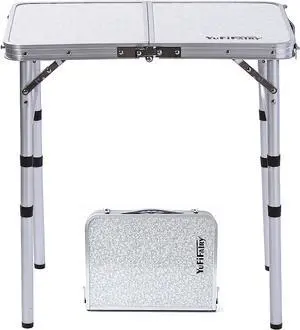 YUFIFAIRY Small Folding Table Portable, 24''L x16''W Foldable Camp Table with 3 Adjustable Height, Indoor Outdoor Lightweight Aluminum Table for Outdoor Cooking Picnic, (3 Heights)
