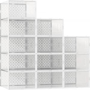 GTMOON Large Shoe Storage Boxes 12 Pack shoe boxes clear plastic stackable Shoe Organizer Box for closet Stackable Sneaker Containers Case Bins with Lids Great Alternative to Shoe Racks White