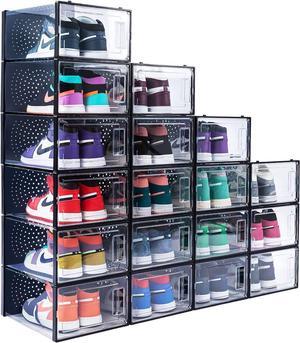 AOHMPT 18 Pack Clear Shoe Organizer Stackable Shoe Box Foldable Storage Bins Shoe Container Box Large Size Shoe Bins XLarge