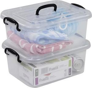 Sosody 8 Litre Plastic Storage Boxes Bins Totes with Lids and Handles, Clear and Black, 2 Packs