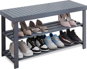 SMIBUY Bamboo Shoe Rack Bench, 3-Tier Shoe Organizer Storage Shelf for Entryway Hallway Bathroom Living Room (Grey) SMIBUY Bamboo Shoe Rack Bench, 3-Tier Shoe Organizer Storage Shelf for Entryway Hallway Bathroom Living Room (Grey)