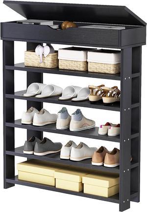 SogesHome 5 Tier Free Standing 29.5 Inch Shoe Rack Wooden Shoe Storage Shelf Shoe Organizer, with Cabinet, Black, L24-BK-HCA