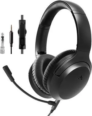Avantree Aria Line M - Wired Over-Ear Headphones with Boom Mic for Clear Calls, Headset with Mute Switch & Volume Control for PC, Computer, PS4, PS5, Gaming, and 3.5mm AUX Extra-Long Cord for TVs
