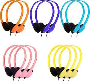 12 Packs Kids Headphones Bulk for School Student Wired Classroom Headsets On Ear Earphones in Individual Bags and 5 Bright Colors