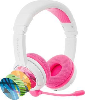 BuddyPhones School+ Wireless Volume Limiting Educational Kids Headphones with Boom Microphone - Safe Audio Voice Enhancing Bluetooth Study Headphones, Foldable, Adjustable, 20-Hrs Battery Life, Pink