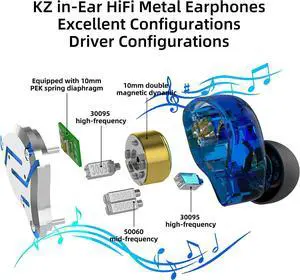 KZ Headphone 4BA+1DD Multi Driver in Ear Earphone IEM ZS10 Pro Wired Comfortable Noise Cancelling Wrap Around Ear Headphones with 2 Pin Detachable Cable (Meteor Blue, with Mic)