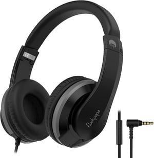 Rockpapa Foldable Adjustable Stereo Wired Headphones with Microphone, Over Ear Kids Childrens Headsets for CD DVD MP3/4 Player Laptop Tablet Mobile (Black/Grey)