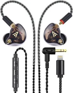 Vibes 201ML Wired Earbuds in Ear Headphones with Mic, Lightning to 3.5mm Adapter, Noise Isolating Bass Driven Earphones, Braided Cord, Carry Case, Ear Buds Tips, 3.5mm Jack (Clear Brown)