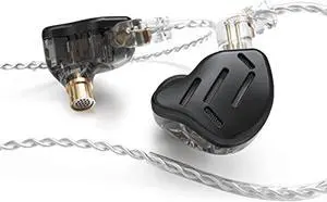 KZ Zax 1DD+7BA Hybrid Driver HiFi in-Ear Earphones with Zin Alloy Shell, Detachable 2 Pin 0.75mm OFC Cable (Without Mic, Black)